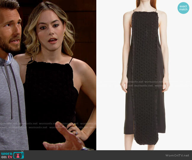 Ganni Sleeveless Satin Dress worn by Hope Logan (Annika Noelle) on The Bold and the Beautiful
