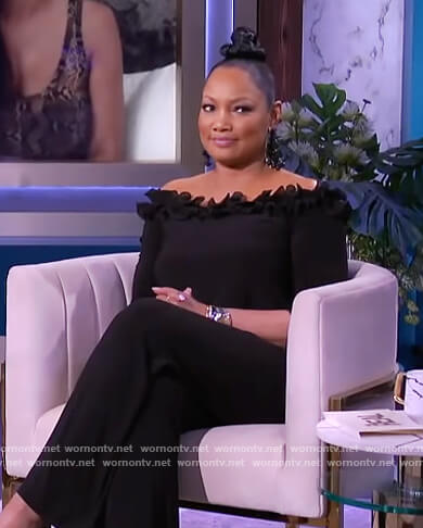 Garcelle’s black ruffle off shoulder jumpsuit on The Real
