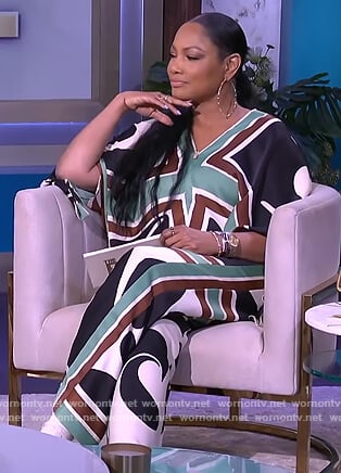 Garcelle’s abstract print blouse and pants on The Real