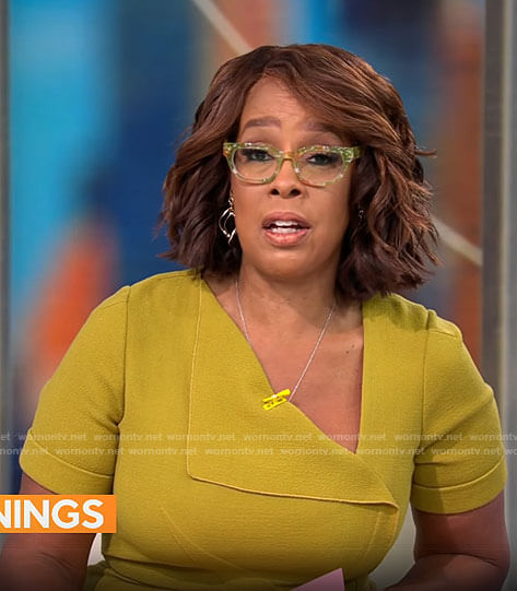 Gayle King’s chartreuse folded dress on CBS Mornings