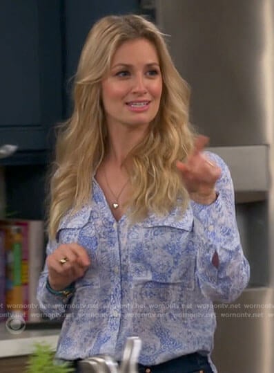 Gemma’s blue paisley shirt on The Neighborhood