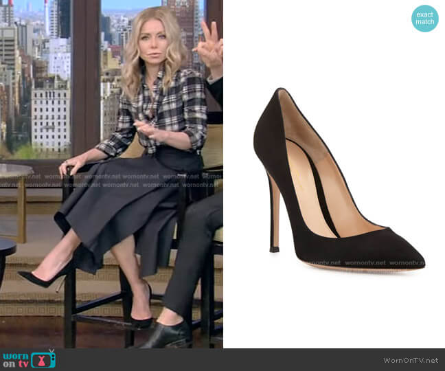 Gianvito Rossi Suede Point-Toe Pump worn by Kelly Ripa on Live with Kelly and Mark