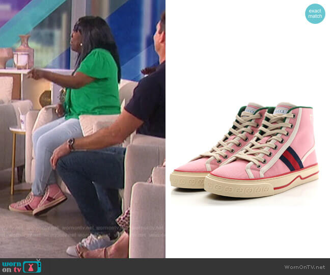 Gucci Canvas Web Womens 1977 Tennis High Top Sneakers worn by Sheryl Underwood on The Talk