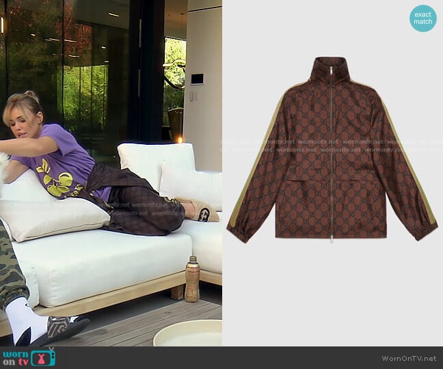 Gucci GG Supreme Print Silk Zip-Up Jacket worn by Diana Jenkins on The Real Housewives of Beverly Hills