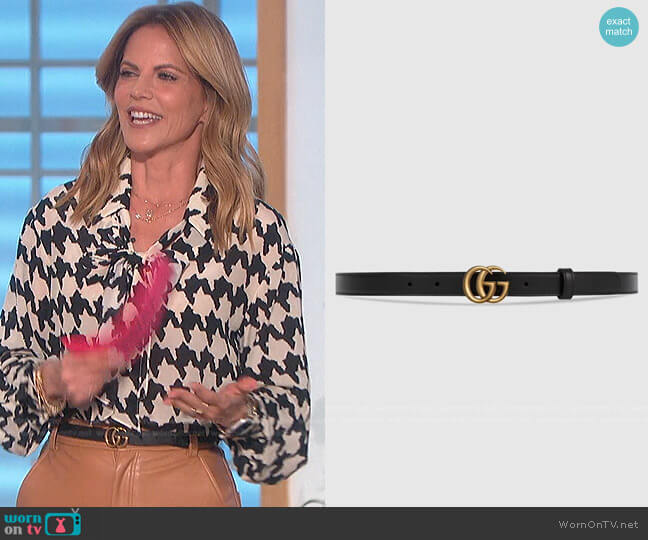 Gucci Leather Belt with Double G Buckle worn by Natalie Morales on The Talk