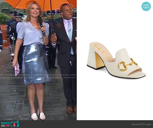 Gucci Slide Sandal With Horsebit worn by Savannah Guthrie on Today
