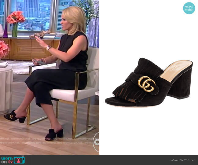 Gucci Suede Marmont Fringed Slide Sandals worn by Sara Haines on The View