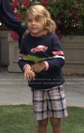 Harrison’s car sweater and plaid shorts on The Young and the Restless