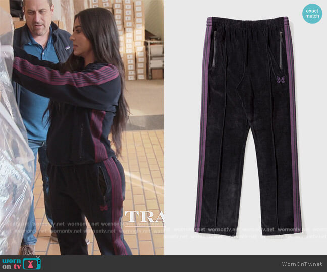 Needles Velour Narrow Track Pants worn by Kim Kardashian (Kim Kardashian) on The Kardashians