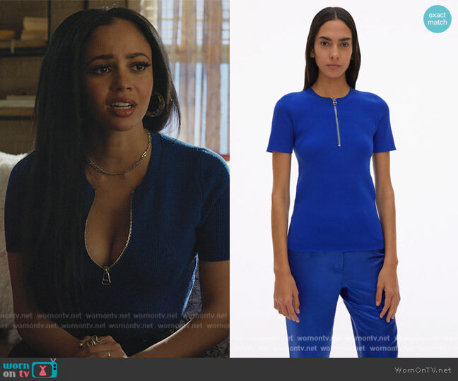 Helmut Lang Essential Zip Tee worn by Toni Topaz (Vanessa Morgan) on Riverdale