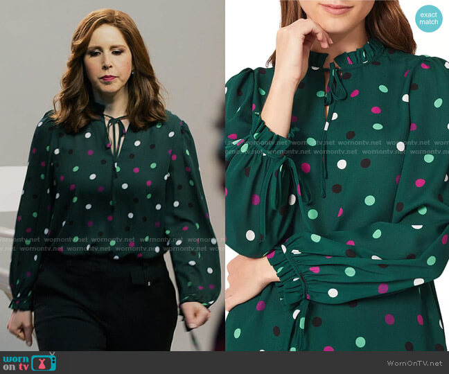 Hobbs Reena Dot Blouse worn by Joanna Gold (Vanessa Bayer) on I Love That For You