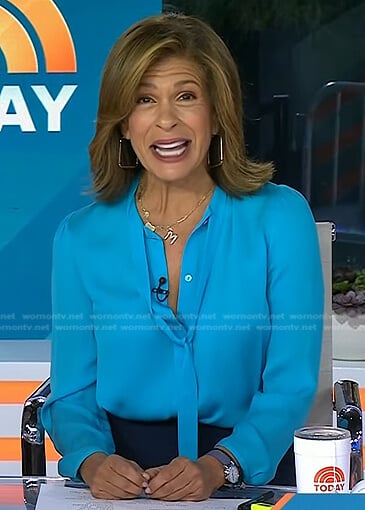 Hoda’s blue tie neck blouse on Today