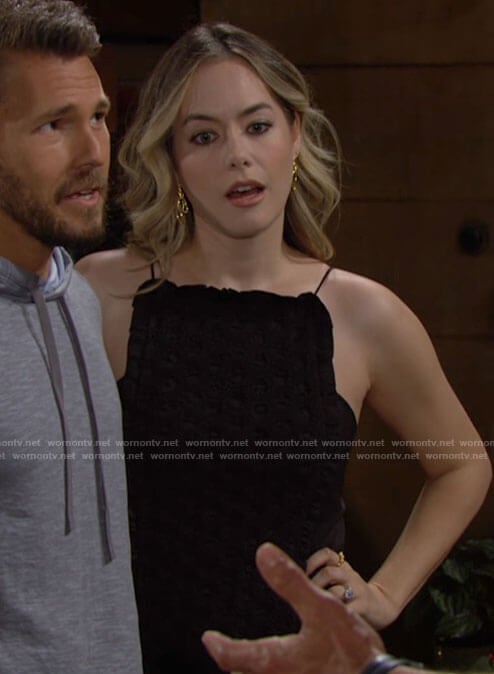 Hope’s black smocked front midi dress on The Bold and the Beautiful