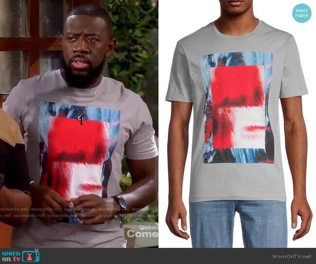 Hugo Boss Graphic Tee worn by Malcom (Sheaun McKinney) on The Neighborhood