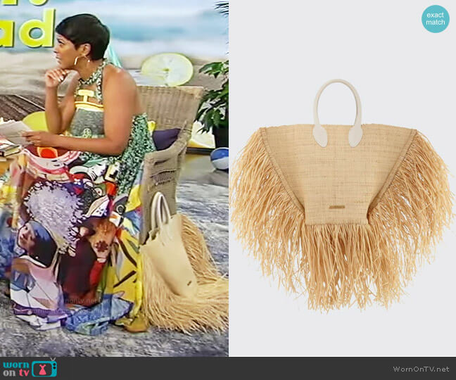 Jacquemus Le Baci Fringed Straw Tote Bag worn by Tamron Hall on Tamron Hall Show
