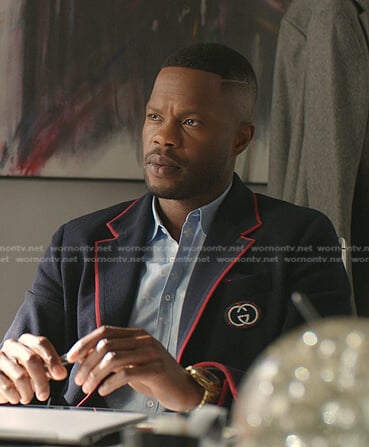 Jeff’s navy contrast trim blazer on Dynasty