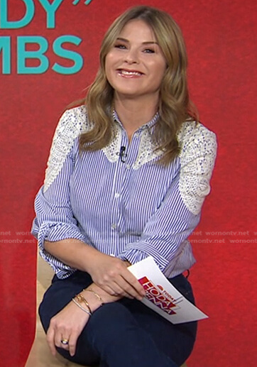 Jenna’s blue striped crochet shoulder blouse on Today