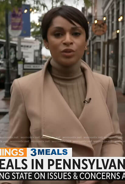 Jericka Duncan’s camel coat on CBS Mornings