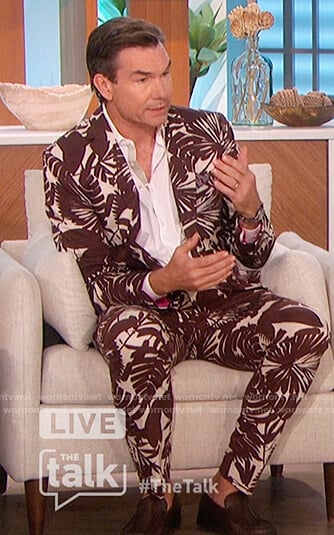 Jerry’s brown floral print blazer and pants on The Talk