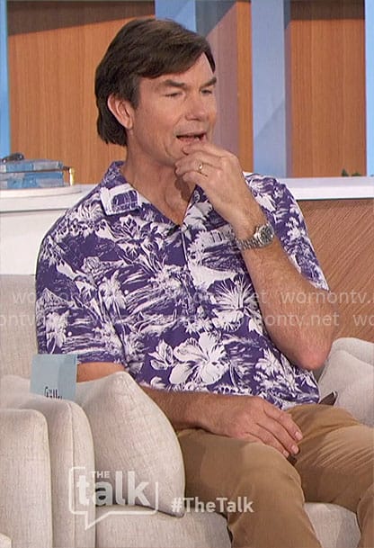 Jerry’s purple tropical print shirt on The Talk