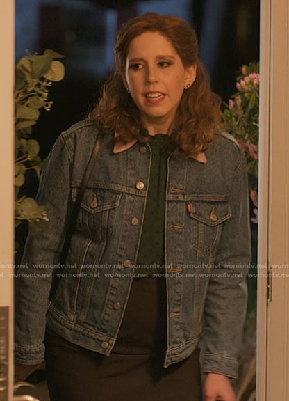 Joanna’s denim jacket with pink corduroy collar on I Love That For You
