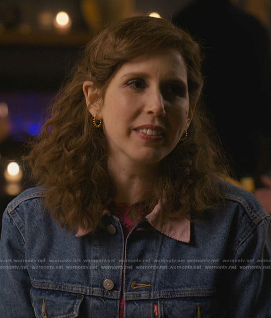 Joanna’s denim jacket with pink corduroy collar on I Love That For You