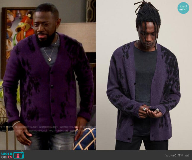 John Varvatos Alger Cotton Blend Cardigan worn by Malcom (Sheaun McKinney) on The Neighborhood