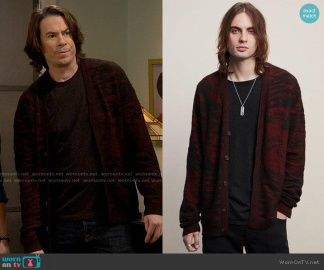 John Varvatos Distressed Jacquard Cardigan Sweater worn by Spencer Shay (Jerry Trainor) on iCarly