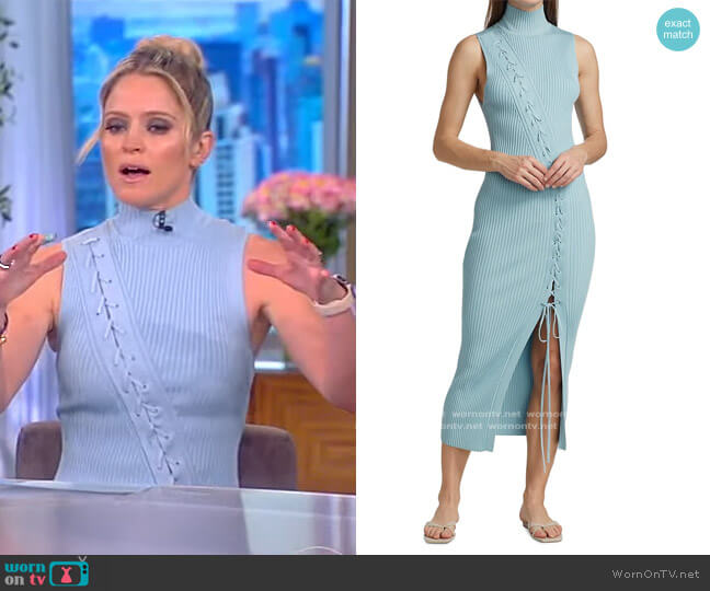 Jonathan Simkhai Ava lace-up midi dress worn by Sara Haines on The View