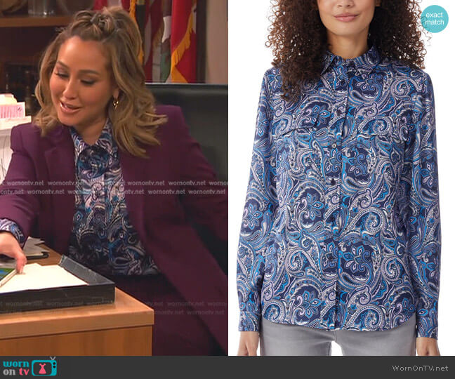 Jones New York Utility Blouse Top worn by Alana (Adrienne Bailon) on Ravens Home