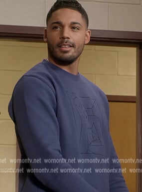 Jordan’s blue logo embroidered sweatshirt on All American Homecoming