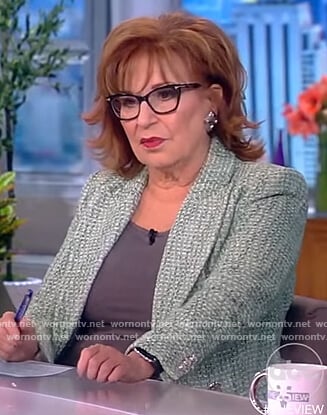 Joy’s green tweed double breasted blazer on The View