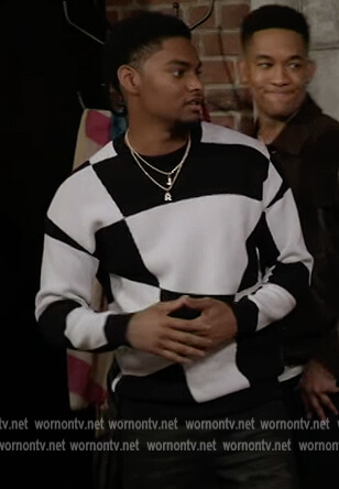 JR’s geometric sweater on All American Homecoming
