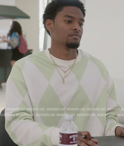 Jr’s green argyle print sweater on All American Homecoming