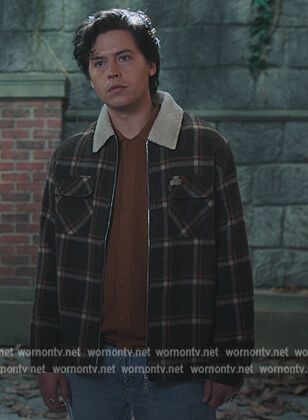 Jughead’s brown plaid sherpa jacket on Riverdale