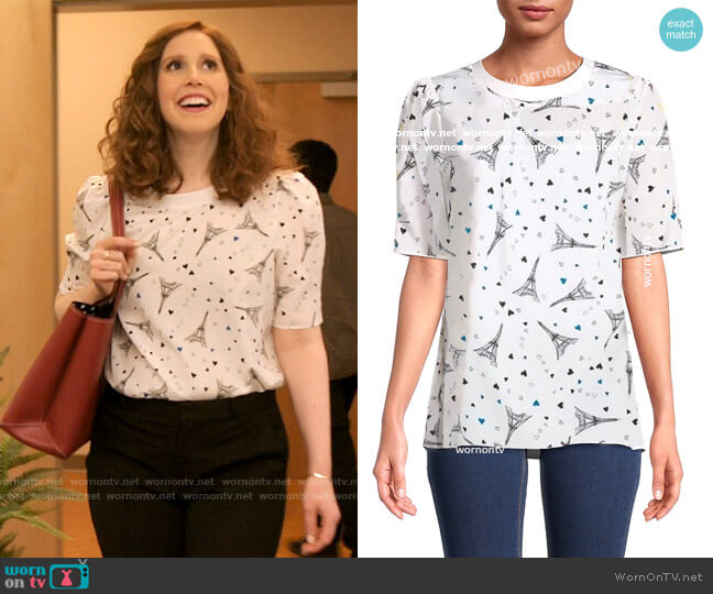 Karl Lagerfeld Paris Paris Print Top worn by Joanna Gold (Vanessa Bayer) on I Love That For You