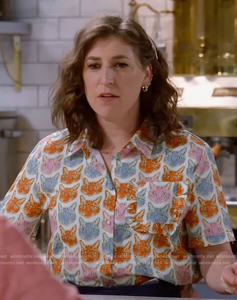 Kat’s cat print button down shirt on Call Me Kat