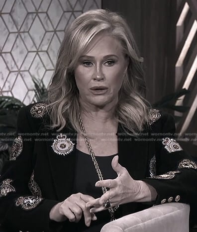 Kathy’s black patch blazer on The Real Housewives of Beverly Hills