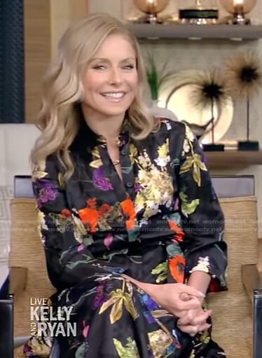 Kelly’s black floral shirtdress on Live with Kelly and Ryan