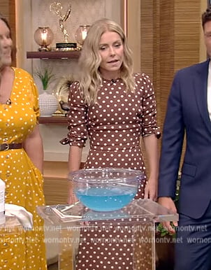 Kelly’s brown polka dot dress on Live with Kelly and Ryan