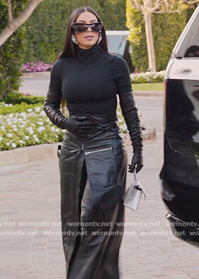 Kim’s black leather skirt on The Kardashians