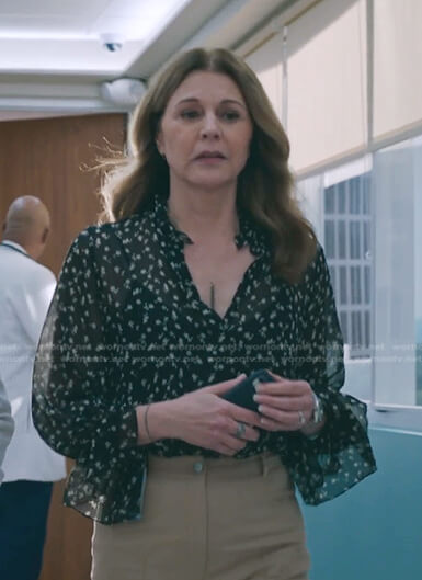 Kit’s black floral blouse on The Resident