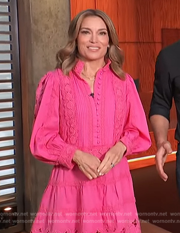 Kit’s pink embroidered mini dress on Access Hollywood