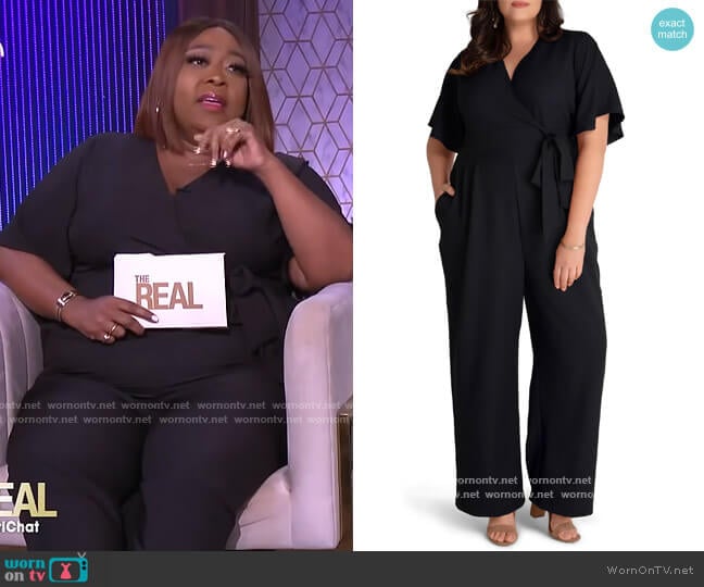 Kiyona Charisma Faux Wrap Crepe Jumpsuit worn by Loni Love on The Real