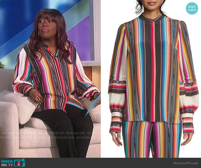 Kobi Halperin Felina Chevron Stripe Blouse worn by Sheryl Underwood on The Talk