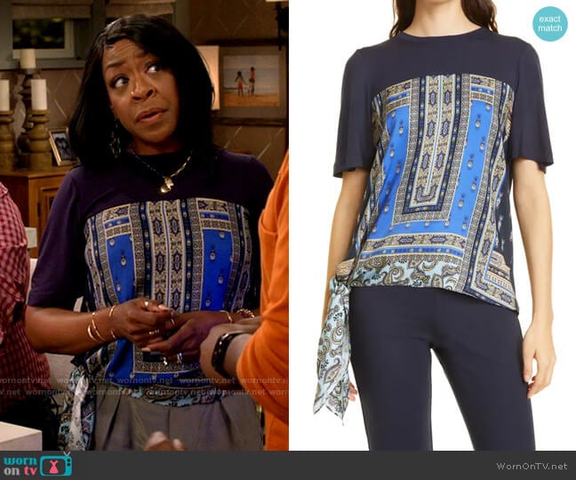 Kobi Halperin Katie Top worn by Tina Butler (Tichina Arnold) on The Neighborhood