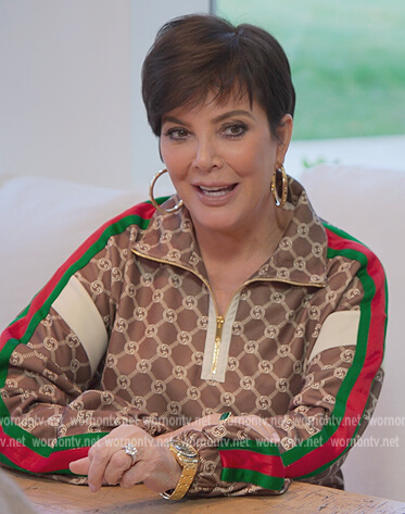 Kris’s Gucci logo dress on The Kardashians