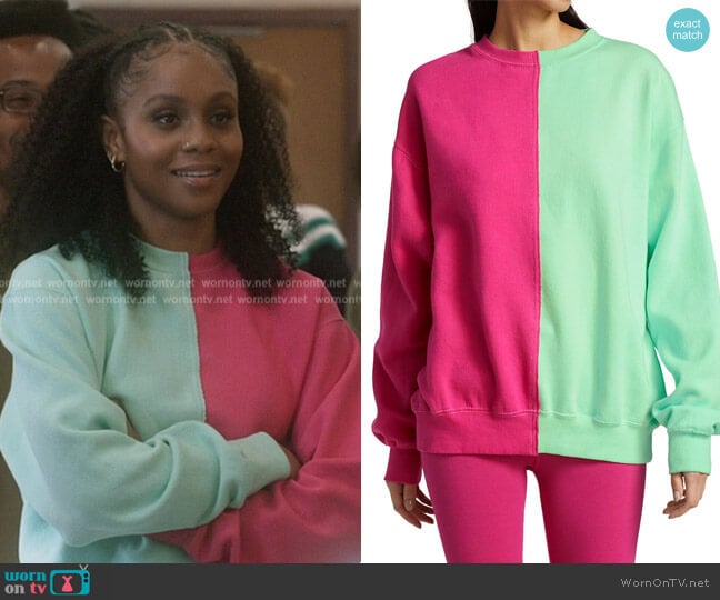 La Detresse Half Half Sweatshirt worn by Simone (Geffri Hightower) on All American Homecoming