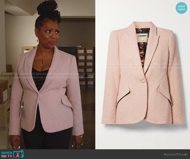 L'Agence Chamberlain Cotton-Blend Bouclé-Tweed Blazer worn by Claudette Collins (Vanessa Estelle Williams) on 9-1-1