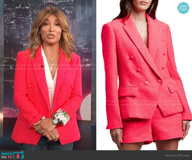 L'Agence Kenzie Double Breasted Tweed Blazer worn by Kit Hoover on Access Hollywood